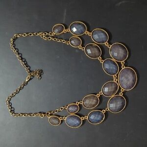 Gold Tone Grey Faceted Sparkle Rhinestone Layered Statement Necklace